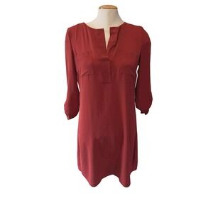 Atmosphere Brick Red Shift Dress Split Neck Roll Tab Sleeve Size 6